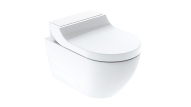 WC lavant complet suspendu Geberit AquaClean Tuma Classic avec recouvrement design synthétique blanc